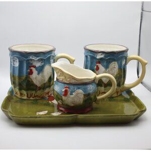 Vintage Rustic Rooster by Jay Handpainted: Stoneware Rooster Farmhouse Decor